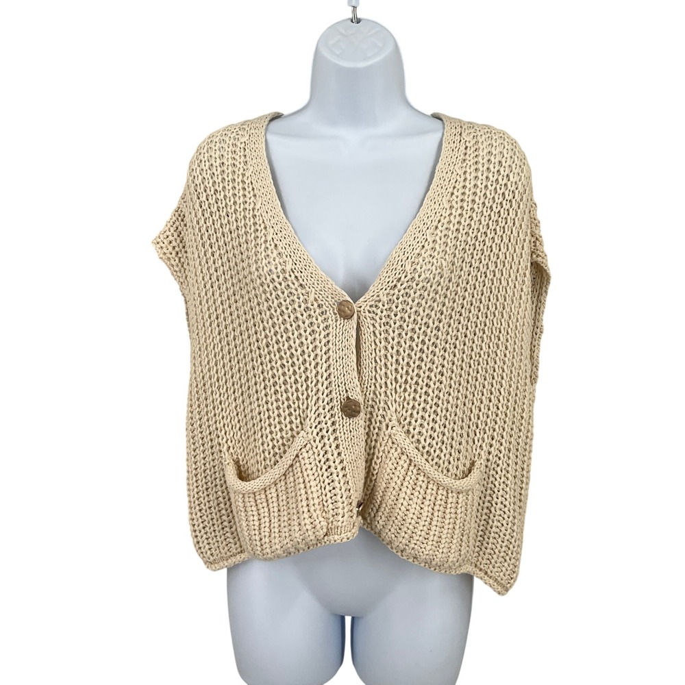 Altar'd State Cardigan Vest Womens S Cream Crop Open Knit‎ Boho Festival Chunky